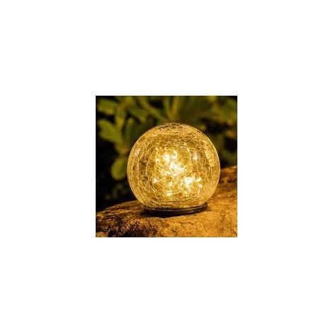 Solarbetriebene LED-Außenlampe in Form einer wasserdichten Kugel aus Crackle-Glas (12 cm, warmweißes Licht)