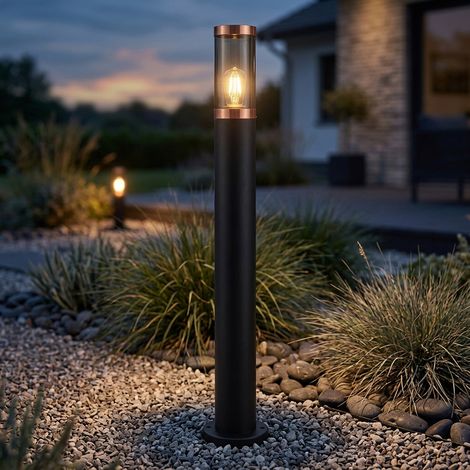 Lampe de chemin d'accès Lampe de jardin Lampadaire d'extérieur Lampadaire en acier inoxydable, accent cuivre fumée noire, 1x E27, DxH 7,6x80 cm (1/5)