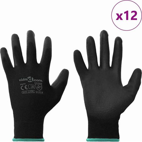 vidaXL Guantes de Trabajo 12 uds. Negro 11 / XXL Poliéster (1/2)