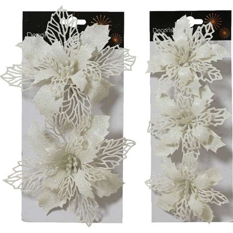 Decoris Clip Stella di Natale Bianca Decorativa - Misure Assortite