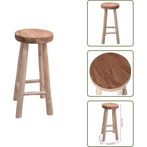 Chaise de bar Bois de teck solide - Tabouret De Bar - Chaise De Bar - Meuble De Cuisine - Mobilier Rustique - Design Vintage (1/5)