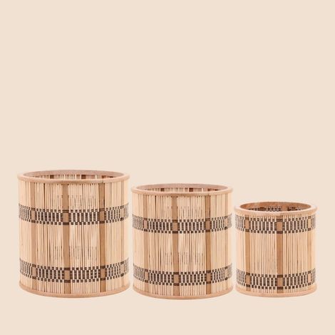 Lot de 3 cache-pots en bambou rayé (1/5)