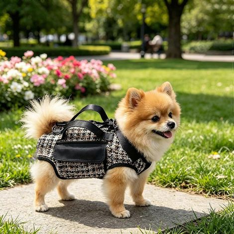 Sac à dos bandoulière pour chien, harnais de levage réglable avec poignée, sac de transport pour animaux taille moyenne en tissu respirant (1/5)