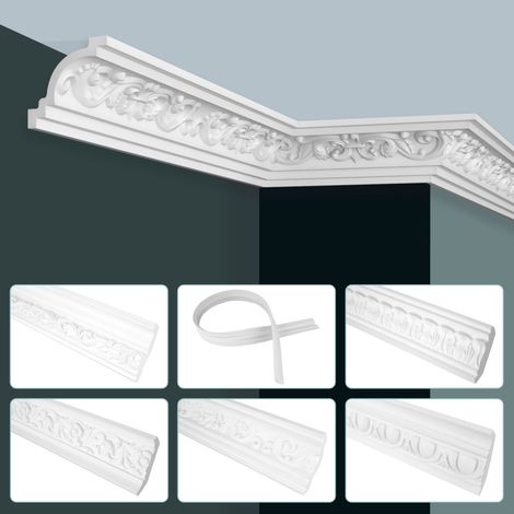 GRAND DECOR moulures PU mousse dure & flexible 2m moulures de plafond à motifs: 10 Mètres / 5 Bandes, C741 Flexi - 50x50mm