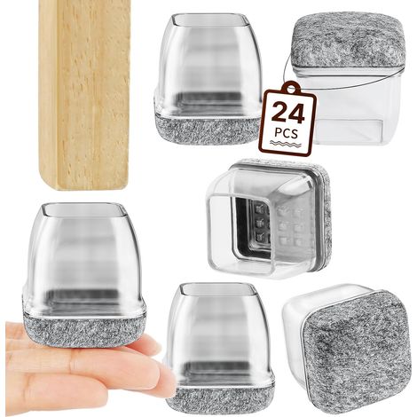 24 pièces Protection pour Pieds de Chaise 22-25mm avec Rembourrage en Feutre Transparent, Couvre Pieds de Chaise Meubles en Silicone 1" Protege élastique, Patins Embout de Chaise en Feutre (1/5)