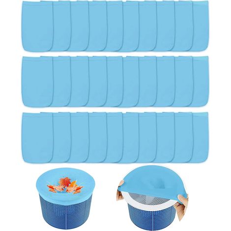 Écumoire de piscine, 30 chaussettes filtrantes pour écumoire, chaussette filtrante pour panier d'écumoire, chaussettes filtrantes pour écumoire de piscine, bleues (1/5)