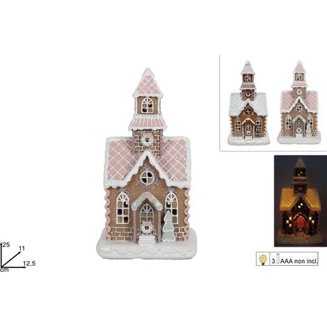 Decorazione Natalizia Casa Natale in Ceramica Decoro Biscotto con Luci 25 cm 2 Colori (1/2)