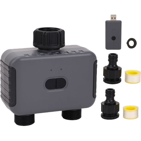 Minuterie d'arrosage intelligente, fonction de retard de pluie à 2 zones, télécommande avec application, irrigation automatique avec passerelle (1/5)