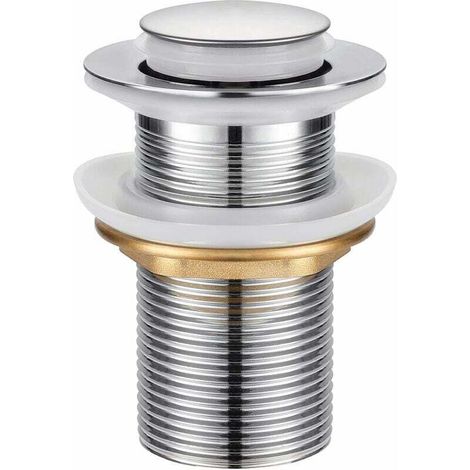 Bouchon de vidange universel sans trop-plein, bouchon de vidange automatique avec valve à ouverture par pression, acier inoxydable chromé, pour lavabos de salle de bain.