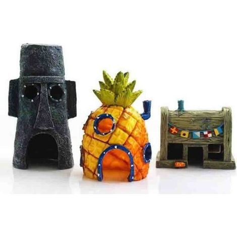 Décoration pour aquarium - Aqua Ornaments - Lot de 3 décorations en résine - Thème Bob l'éponge (1/4)