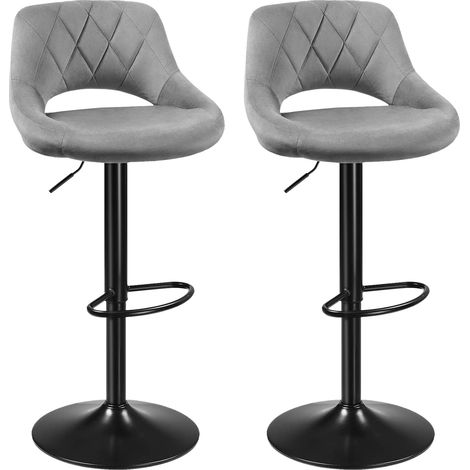 Lot de 2 tabourets de bar creux, chaise de cuisine,tabourets de comptoir en velours,avec dossier et repose-pieds, hauteur réglable,gris (1/5)