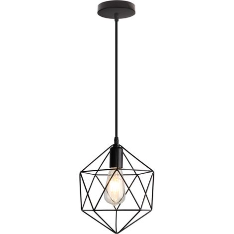 Lustre Suspension Métal en Forme Diamant Plafonnier Moderne E27 pour Chambre Salon Bar Noir Ø25CM - 1Pcs