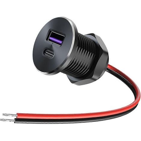Prise USB 12 V encastrable, chargeur rapide 30 W PD Type-C et 18 W QC3.0 en aluminium pour camping-car, caravane, camion et bateau. (1/5)