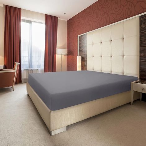 Housse De Matelas Extensible - 138x190x30 cm - Polyester Gris - Anti-Dérapant - Adaptée Matelas Épais Jusqu'à 30 cm - 1 Pièce (1/5)