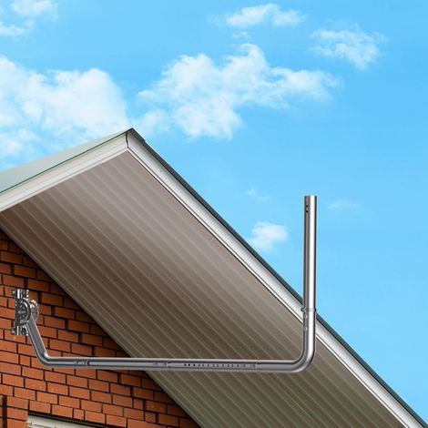 Support d'antenne mural long - Barre de gouttière longue avec angle de 90 °, tube d'extension, adaptateur de connexion et vis, pour les antennes TV externes (argenté) (1/5)