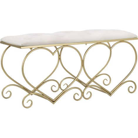 Panca Heart Crema 105x37,5x51,5 cm in Ferro e MDF e Spugna e Poliestere Oro e Rosa (1/5)