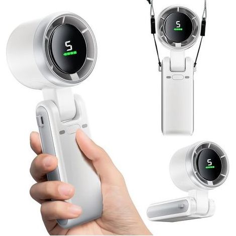 Faltbarer, tragbarer Handventilator mit USB-C-Schnellladefunktion, 5 Geschwindigkeitsstufen, Kabel, zum Umhängen, weiß (1/5)
