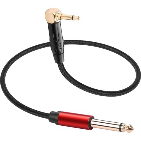 Câble audio TS mono coudé 3,5 mm vers prise mono TS 6,35 mm - Câble de 0,3 m - Aspect cuir - Câble de raccordement mono TS court pour guitare électrique, table de mixage, amplificateur et (1/5)
