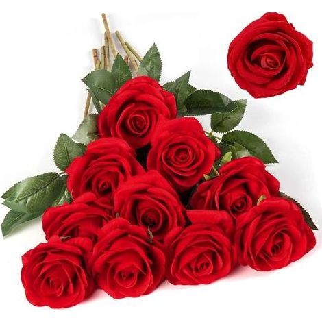 12 Pièces Rose Artificielle, 51 cm Fleurs Artificielles Deco, Rose Eternelle, Réalistes Fleur Sechees Decoration, Decoration Voiture Mariage, pour Mariage, Maison, Bouquets de Mariée (Rouge) (1/5)