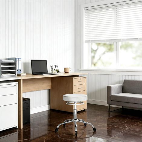 MEUBLIV Silla de oficina regulable 49x49x58 cm blanca, sin respaldo y con ruedas (1/5)