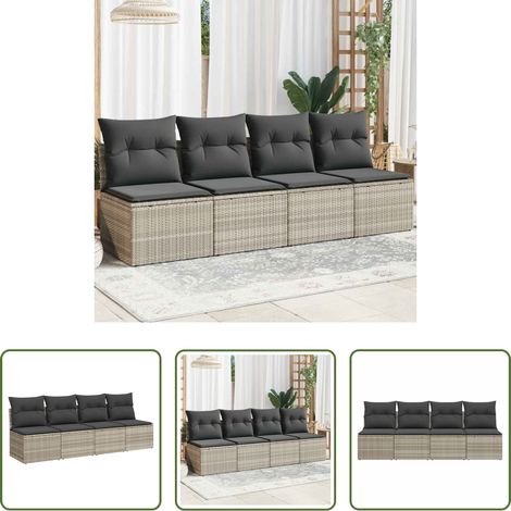 Rattan - Gartensofa mit Kissen 4-Sitzer Hellgrau Poly Rattan (1/5)