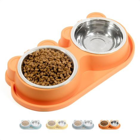 Filiyano-Gamelle double antidérapante en acier inoxydable pour chats, chiots et petits chiens Gamelle pour nourriture et eau avec deux bols amovibles (1/4)