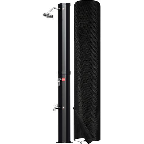Randaco Solardusche 35 Liter mit Standsäule in Schwarz – inkl. Abdeckhaube & Drain Stop (Gartendusche, Pooldusche, Camping)