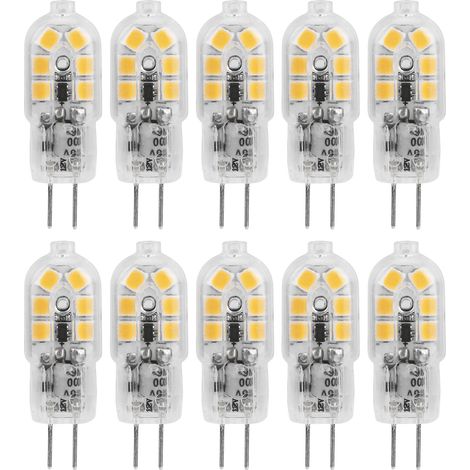 Lot de 10 ampoules G4 LED 12V 12LED 1,2W pour lampes de plafond, appliques murales et lampes de bureau