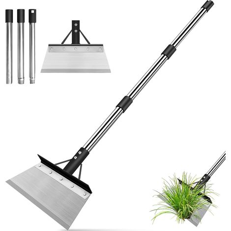 Pelle de Jardinage avec Manche Poignée 120cm, Pelle de Nettoyage Extérieur Multifonctionnelle, Grattoir Desherbage Terrasse en Acier Inoxydable, Outil de Jardin Réglable pour Mauvaises Herbes, Mousse (1/5)