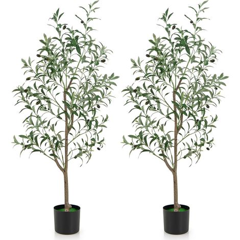 COSTWAY 2 Pezzi Pianta Finta di Oliva 160 cm, Pianta Olivo Artificiale in Vaso Decorazione per Casa e Ufficio, Pianta Finta in PE con Frutti Realistici da Interno ed Esterno (2)