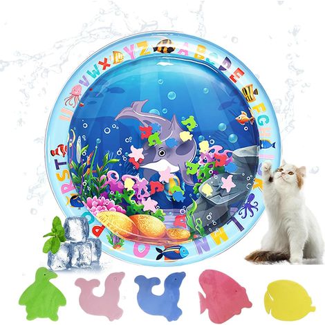 Cat Water Mat, Inflatable Cat Play Mat, Thickened Cat Water Play Mat, Cat Play Mat on the Ocean Theme, Cat Play Mat for Summer, Water Play Mat for Cats for Pets
