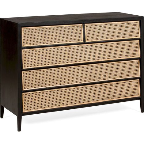 Commode élégante en cèdre et rotin noir - Noir ébène et cannage beige naturel (1/3)