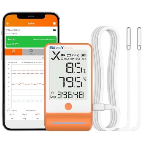Enregistreur de Données de Température et d'humidité Bluetooth, Thermo-Hygromètre 2 Sonde pour Réfrigérateur Frigo, 100 000 Points APP Connecté, GSP-6 Pro (1/5)