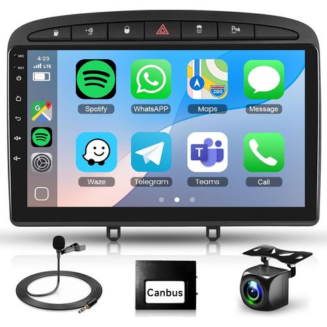Autoradio Android 15 9 Pouces IPS pour 308 408 2007-2015, 8 Cœurs 4G+64G, CarPlay sans Fil (1/5)