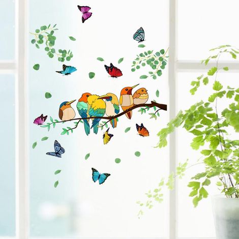 Décor Fenêtre - 1 Lot d'Autocollants Oiseaux sur Branches, Film Statique Anti-Collision pour Vitres, Motif Élégant, Prévention des Chocs Aviaires (1/5)