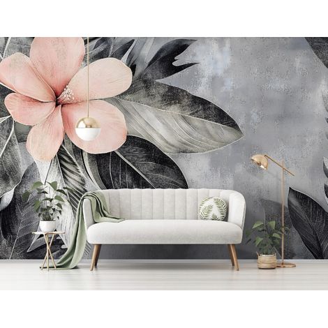 Vlies Fototapete Blätter Blumen 150x105 cm, Tapeten, für Wohn und Schlafzimmer, Vliestapete Wandtapete Tapete 3D Effekt- inkl. Kleister - botanisch vintage grau, WallArena (1/4)
