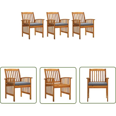 The Living Store Chaises à manger de jardin lot de 3 et coussins Bois d'acacia - Chaise De Jardin - Mobilier De Jardin - Chaise En Bois - Acacia - Terrasse (1/5)