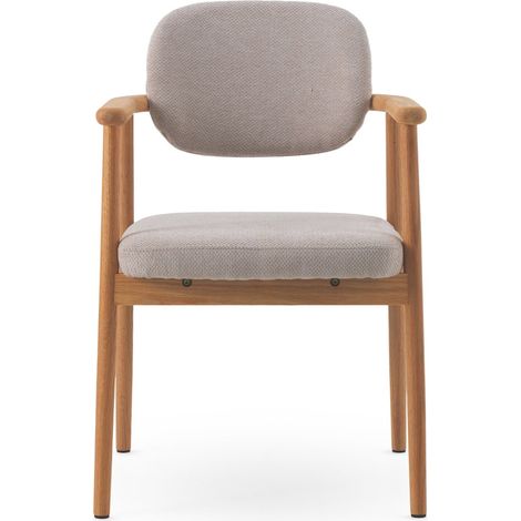 Ensemble de 4 fauteuils en chêne naturel, revêtus de tissu beige. (1/5)