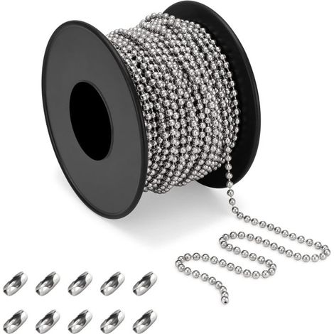 Chaîne à billes acier inox 304, avec 10 connecteurs, pour stores (9m) (1/5)