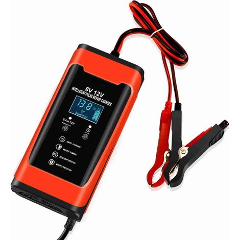 Ortviai Chargeur intelligent à impulsion 6V/12V pour batteries plomb-acide – Écran LCD, boîtier ignifuge (1/5)