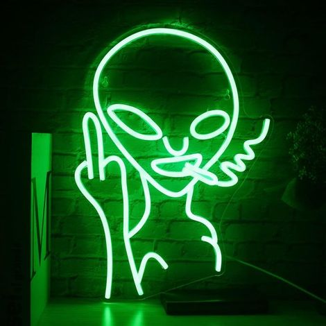 Lampe néon extraterrestre - Applique murale LED néon - USB - Effet fumée - Éclairage d'ambiance pour chambre, bar, fête et décoration maison - 40 x 30 cm (1/5)