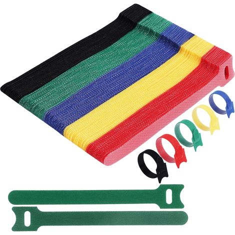 Lot de 120 serre-câbles 150 x 12 mm - Bande multicolore - Refermable - Organisateur de câbles avec fermeture - Pour la maison et le bureau - En cinq couleurs (1/5)