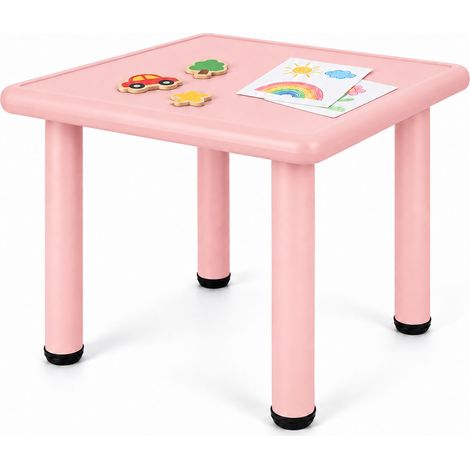 Relaxdays Tavolo per bambini, interno ed esterno, gambe regolabili, HxLxP: 52x62x62 cm, plastica e alluminio, rosa (1/5)