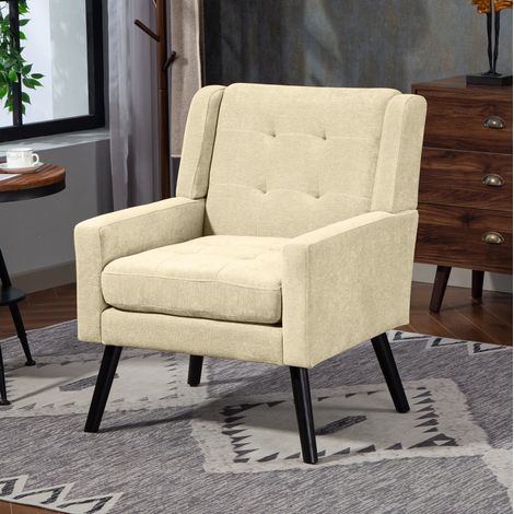 Sillones de 2 piezas con espuma de alta densidad, tejido beige y patas de madera HAVRYA (1/5)