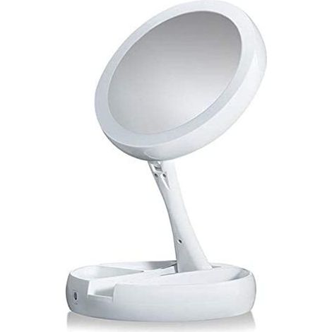 Miroir de maquillage lumineux, miroir grossissant double face x10, miroir de courtoisie avec éclairage, design intelligent avec luminosité, angle et hauteur réglables, miroir compact pliable, miroir L (1/5)