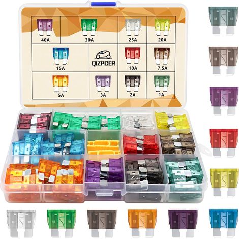 Lot de 140 fusibles à lame standard pour voiture, camping-car, bateau, camion 1A, 2A, 3A, 5A, 7,5A, 10A, 15A, 20A, 25A, 30A, 40A (1/5)