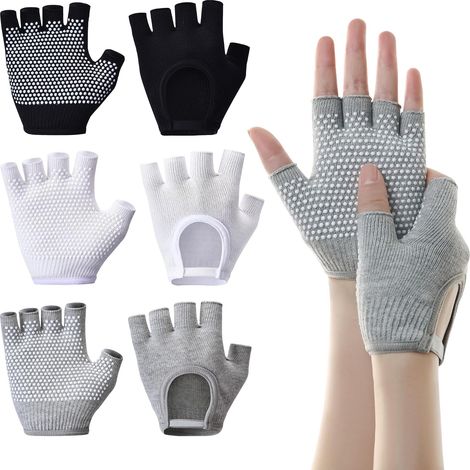 Paia di guanti yoga antiscivolo da donna, guanti da allenamento senza dita per donna, guanti da palestra, guanti yoga in cotone con capezzoli in silicone per pilates, sbarra, allenamento sportivo e fi (1/5)