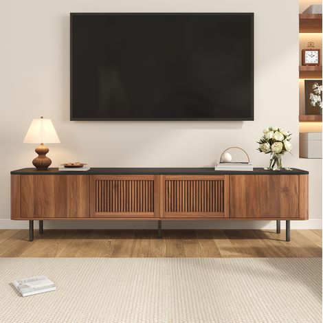 Mueble TV 190x35x45 cm nogal en MDF y tablero de partículas con puertas de rejilla (1/5)