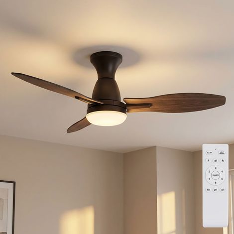 Ventilatore da Soffitto con Luce LED Nero 3 Pale in Legno con Timer (1/5)