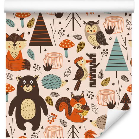 Papel pintado de animales del bosque de estilo escandinavo para salón y dormitorio, 50x1000 cm. (1/5)